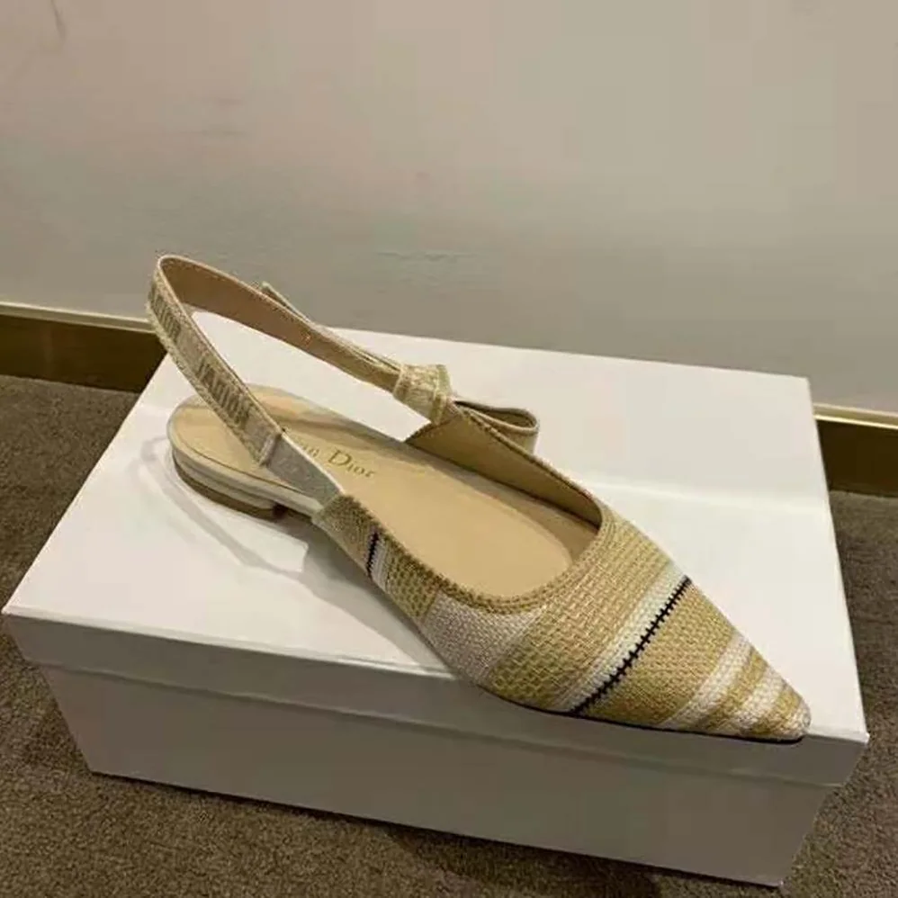 Dior J'adior Ballerina Flat Beige Embroidered Cotton for Women Dior J'adior Ballerina Flat Beige Embroidered Cotton for Women