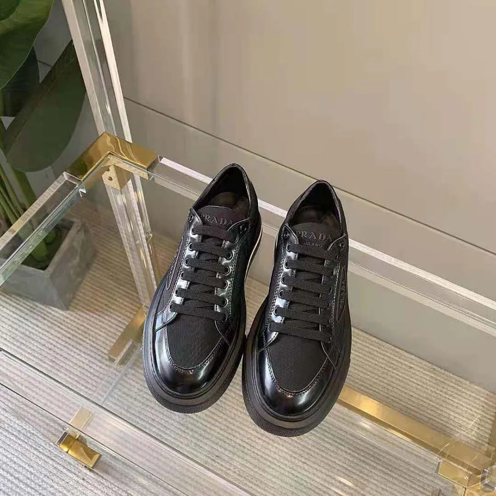 Prada Macro Re-Nylon and Brushed Leather Sneakers for Women in Black