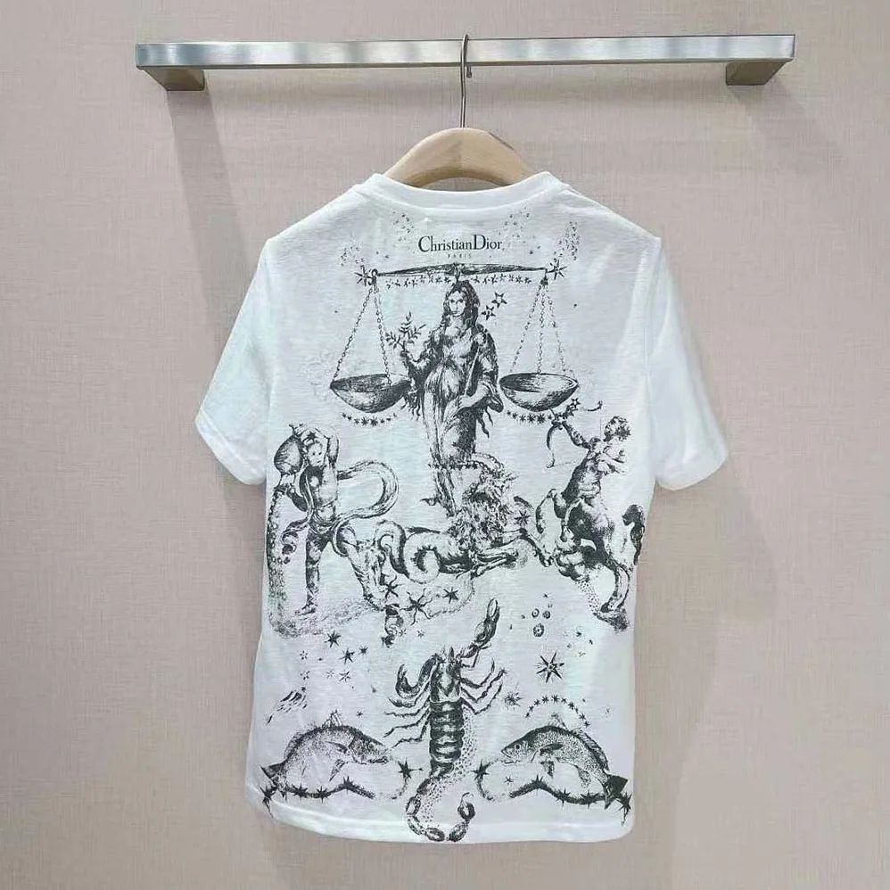 Dior T-shirt White Cotton Jersey with Melothesia Motif for Women Dior T-shirt White Cotton Jersey with Melothesia Motif for Women