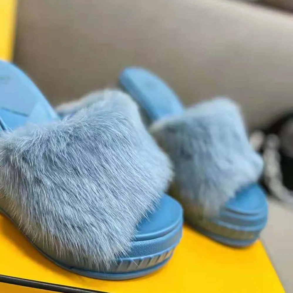 Fendi Fashion Show Blue Mink Slides for Women