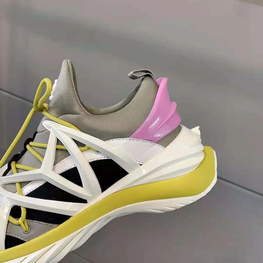 Jimmy Choo Cosmos/F Marl Grey Lime and Pink Leather and Neoprene Low for Women in Top Trainers