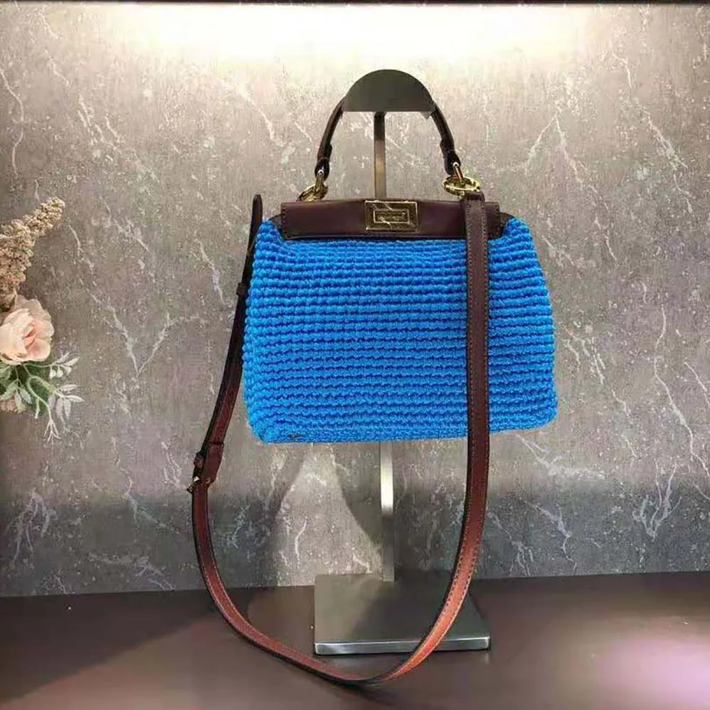 Fendi Peekaboo Mini Cotton Crochet Bag for Women in Blue Fendi Peekaboo Mini Cotton Crochet Bag for Women in Blue