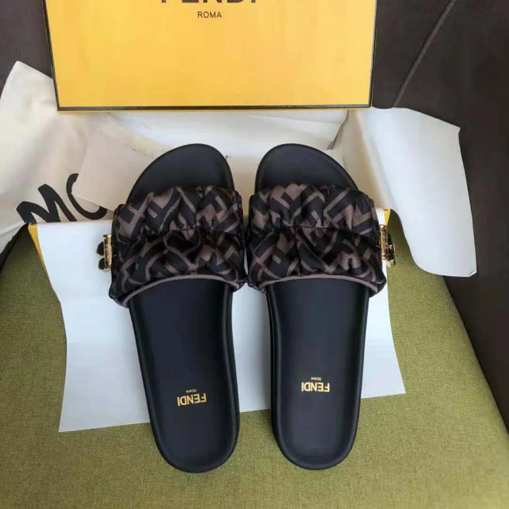 Fendi Vertigo Brown Satin Slides for Women