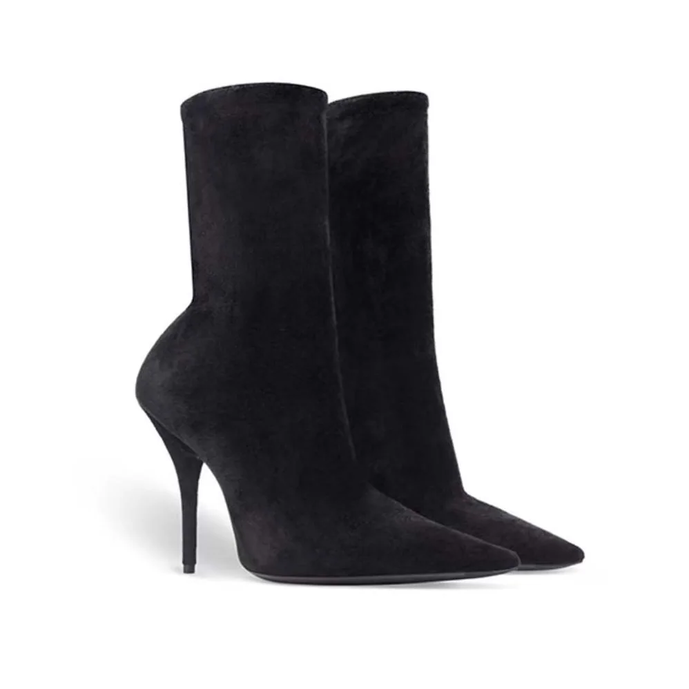 Balenciaga Knife 110mm Bootie in Black Fluid Velvet Jersey for Women Balenciaga Knife 110mm Bootie in Black Fluid Velvet Jersey for Women