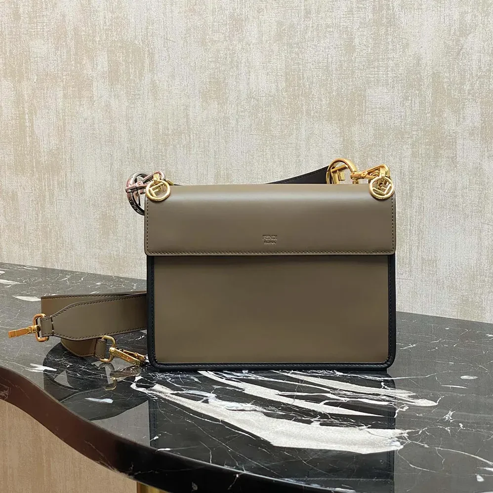 Fendi KAN I F Small Gray Leather Mini for Women in Bag in Calf