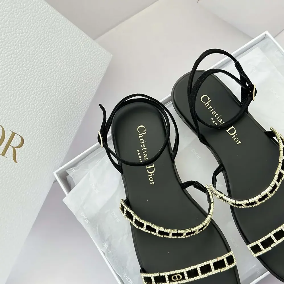 Dior Diorissime Sandal Black Suede Goatskin and Silver for Women in Tone Strass