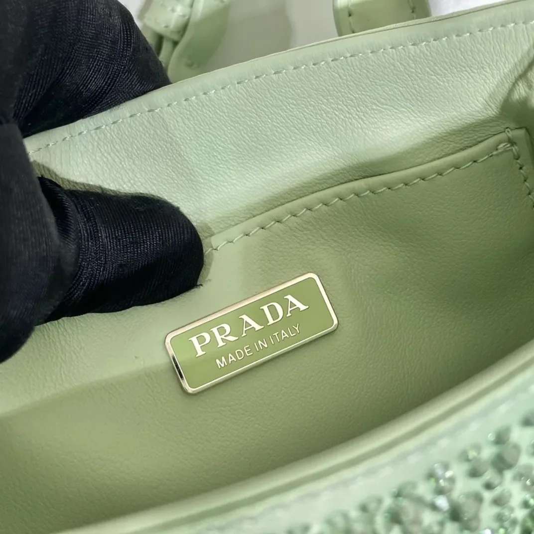 Prada Small Satin Tote Bag With Crystals Gold
