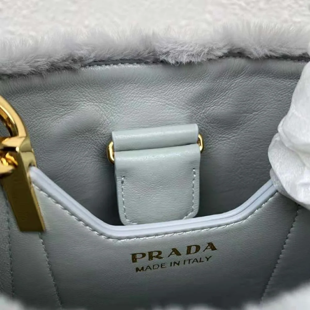Prada Panier Shearling Mini-Bag for Women in Silver Prada Panier Shearling Mini-Bag for Women in Silver