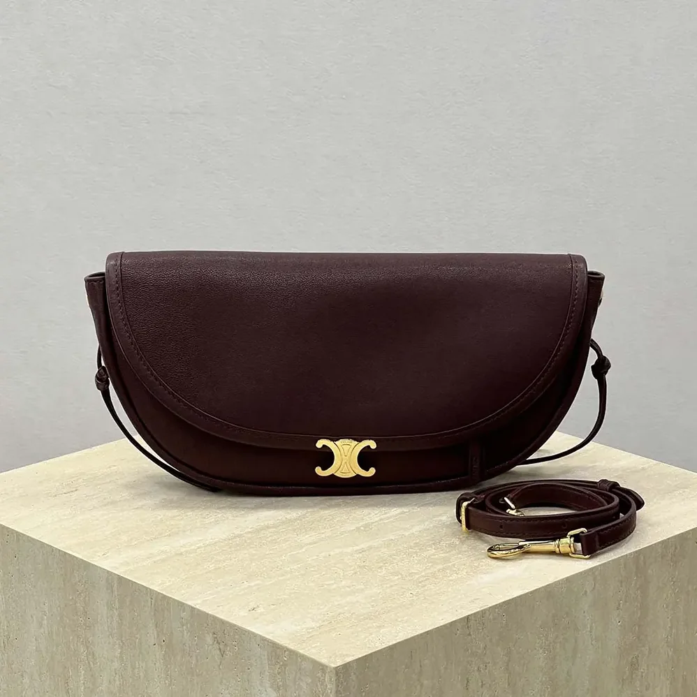 Celine Little Halfmoon Soft Triomphe in Supple Shiny Lambskin for Women in Maroon Celine Little Halfmoon Soft Triomphe in Supple Shiny Lambskin for Women in Maroon