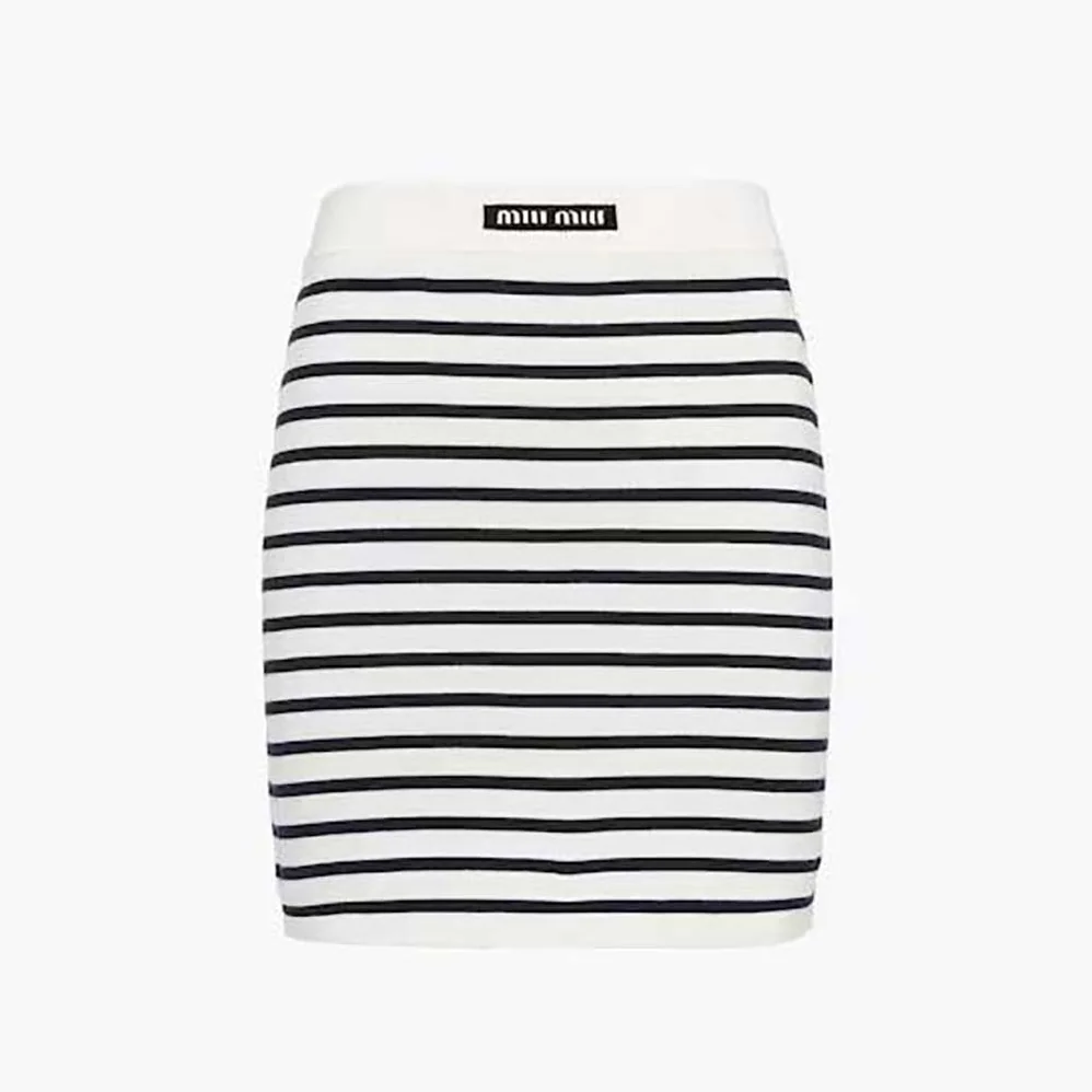 Miu Miu Cotton Miniskirt with Intarsia Logo for Women in Black