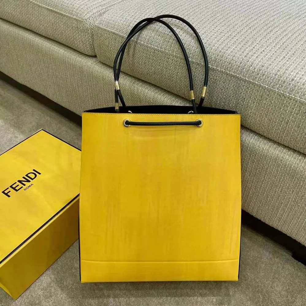 Fendi Fendi Pack Medium Shopping Bag Yellow Leather Bag for Men