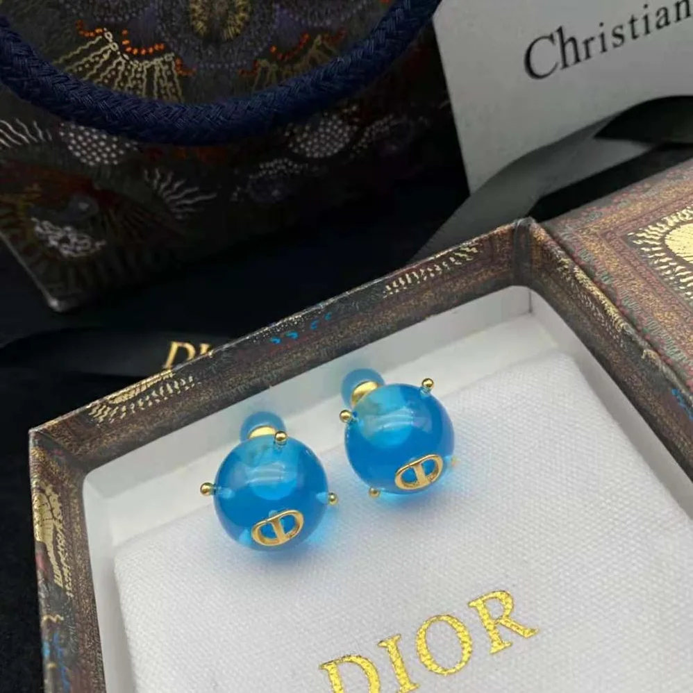 Dior Tribales Earrings Gold-Finish Metal and Light Blue Transparent Resin Pearls for Women Dior Tribales Earrings Gold-Finish Metal and Light Blue Transparent Resin Pearls for Women
