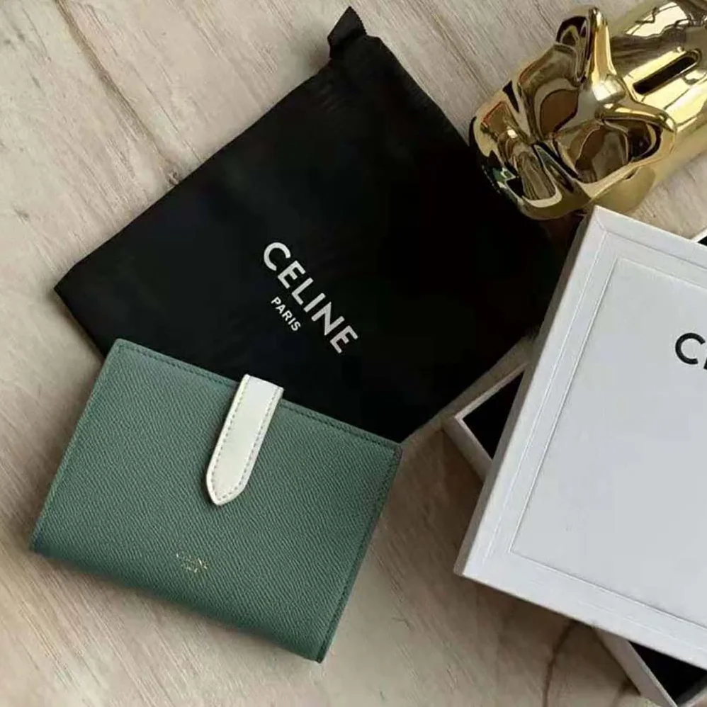 Celine Medium Strap Wallet in Bicolour Grained Calfskin for Women