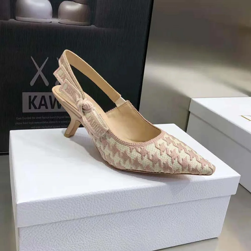 Dior J'Adior Slingback Pump Rose Des Vents Cotton Embroidery with Micro Houndstooth Motif for Women Dior J'Adior Slingback Pump Rose Des Vents Cotton Embroidery with Micro Houndstooth Motif for Women