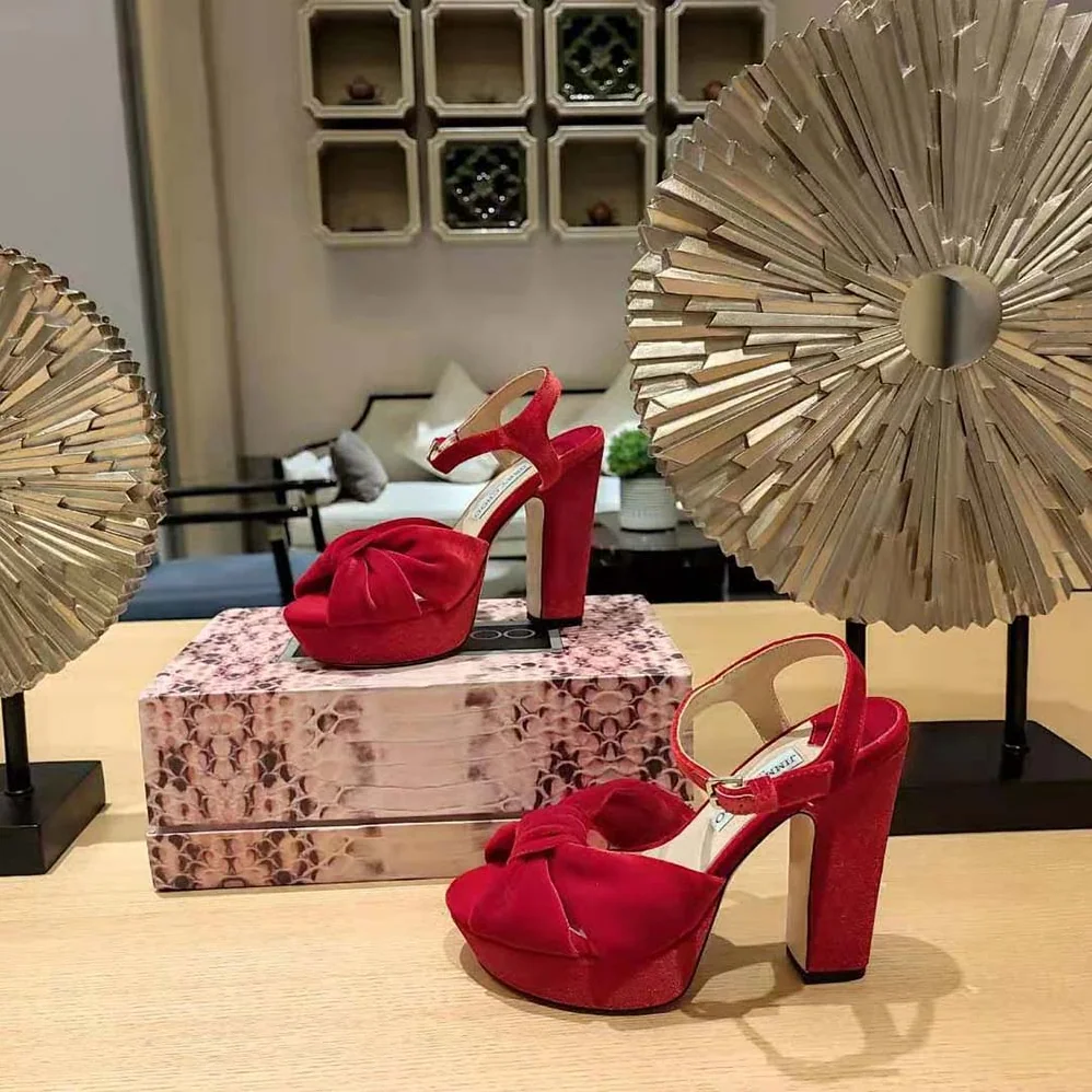Jimmy Choo Heloise 120 Red Velvet Platform Sandals for Women