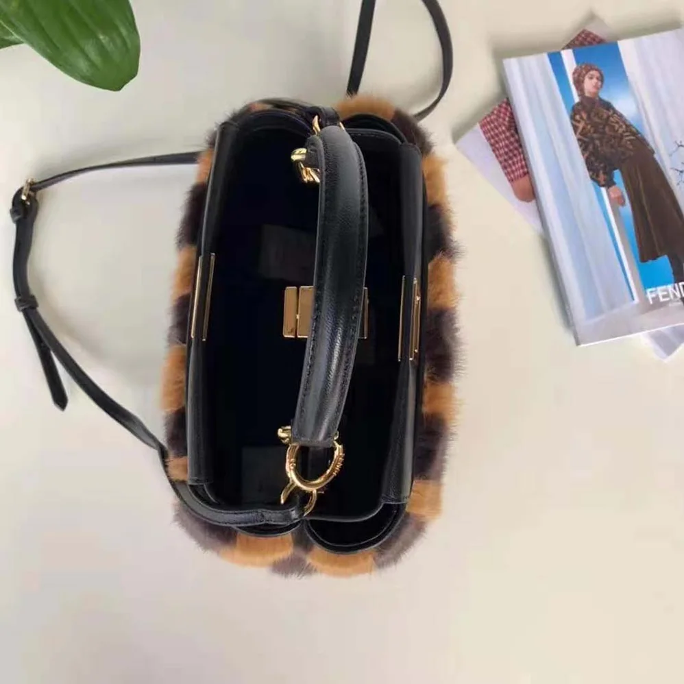 Fendi Peekaboo Iconic Mini Black Mink Bag for Women