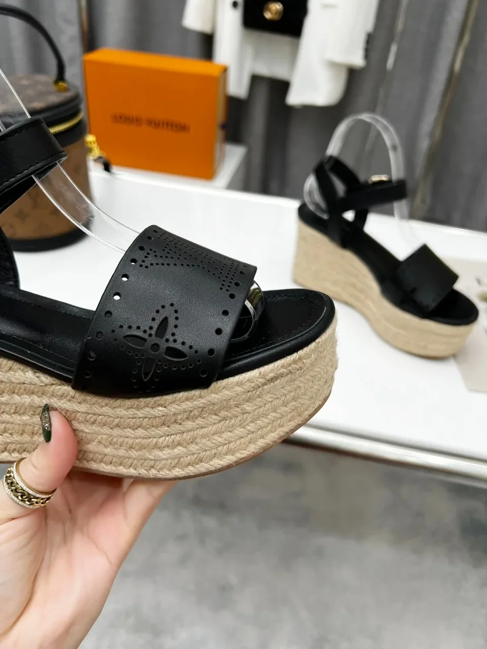 Louis Vuitton Starboard Wedge Sandal Black for Women