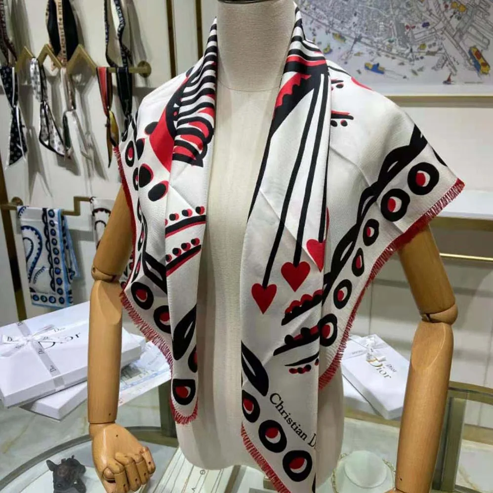 Dior Cupidon Square Scarf White Black and Red Silk Twill for Women