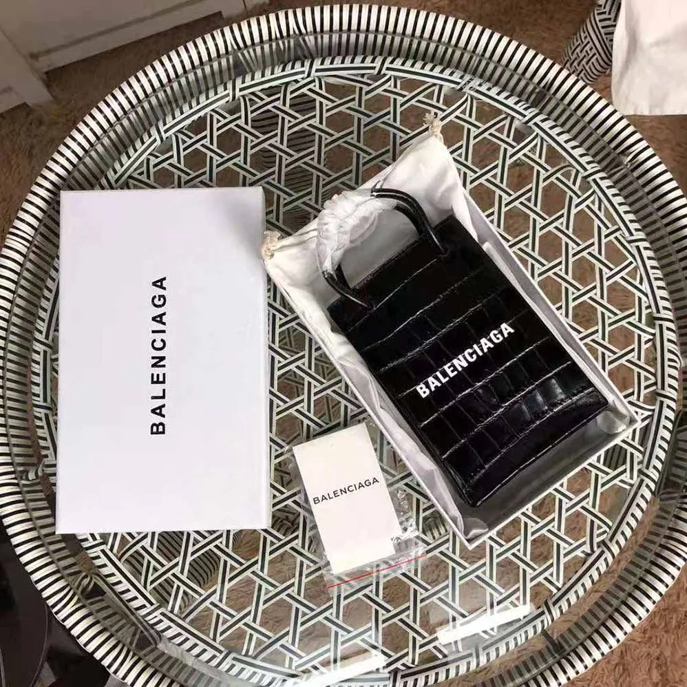 Balenciaga Shopping Phone Holder Shopping Phone Holder in Black Crocodile Embossed Calfskin for Unisex Balenciaga Shopping Phone Holder Shopping Phone Holder in Black Crocodile Embossed Calfskin for Unisex