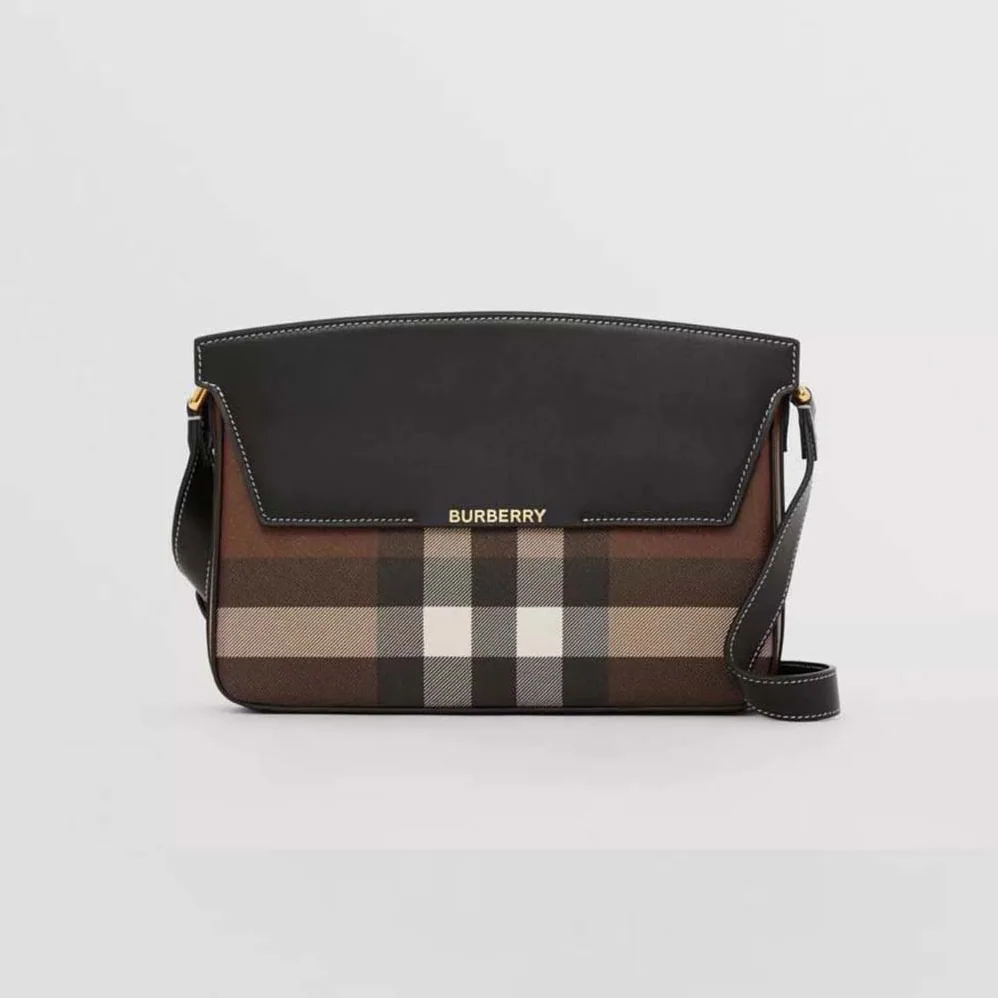 Burberry Check and Leather Catherine Shoulder Bag for Women in Black