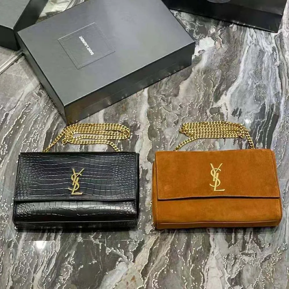 Saint Laurent YSL Kate Medium Reversible in Suede and Crocodile for Women in Embossed Leather Saint Laurent YSL Kate Medium Reversible in Suede and Crocodile for Women in Embossed Leather