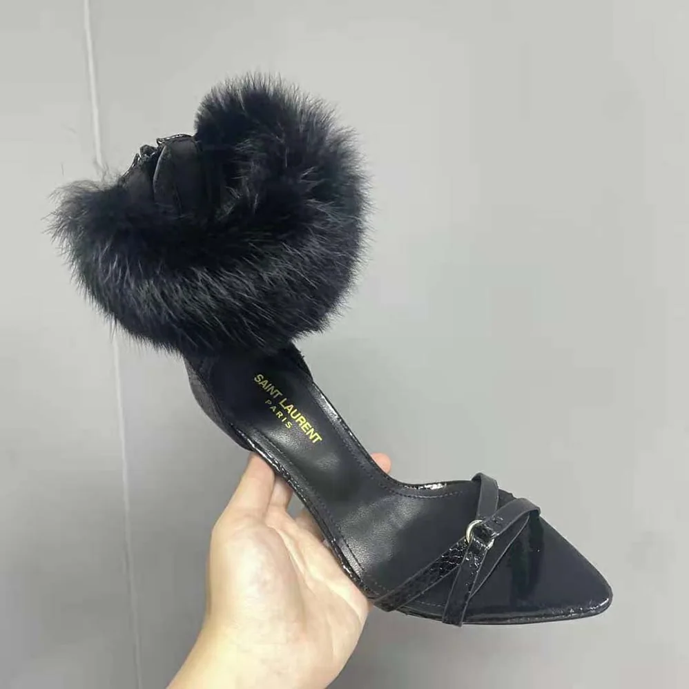 Saint Laurent YSL Satine Sandals in Lacquered Ayers for Women in Black
