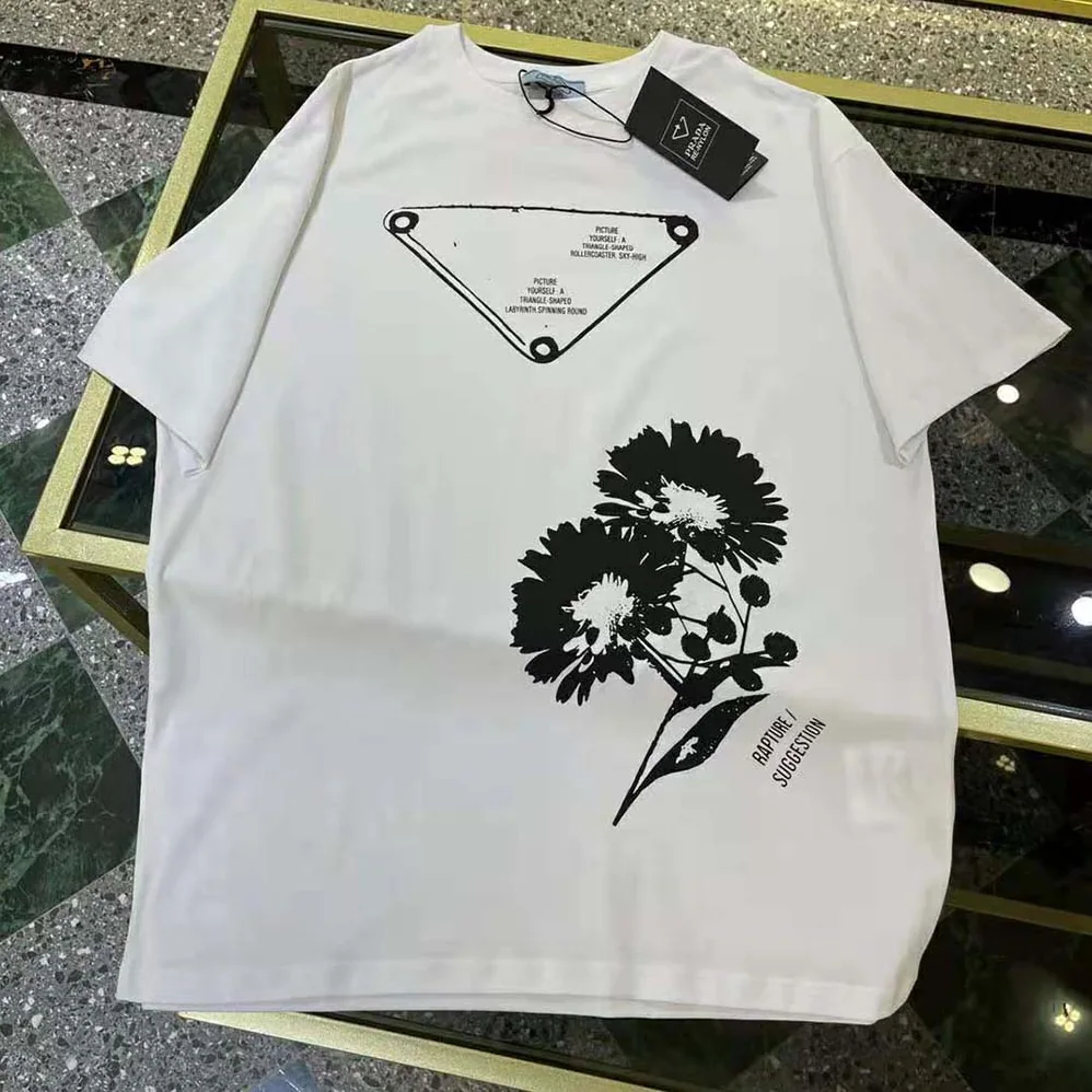 Prada Oversized Printed Jersey T-shirt for Women in White Prada Oversized Printed Jersey T-shirt for Women in White