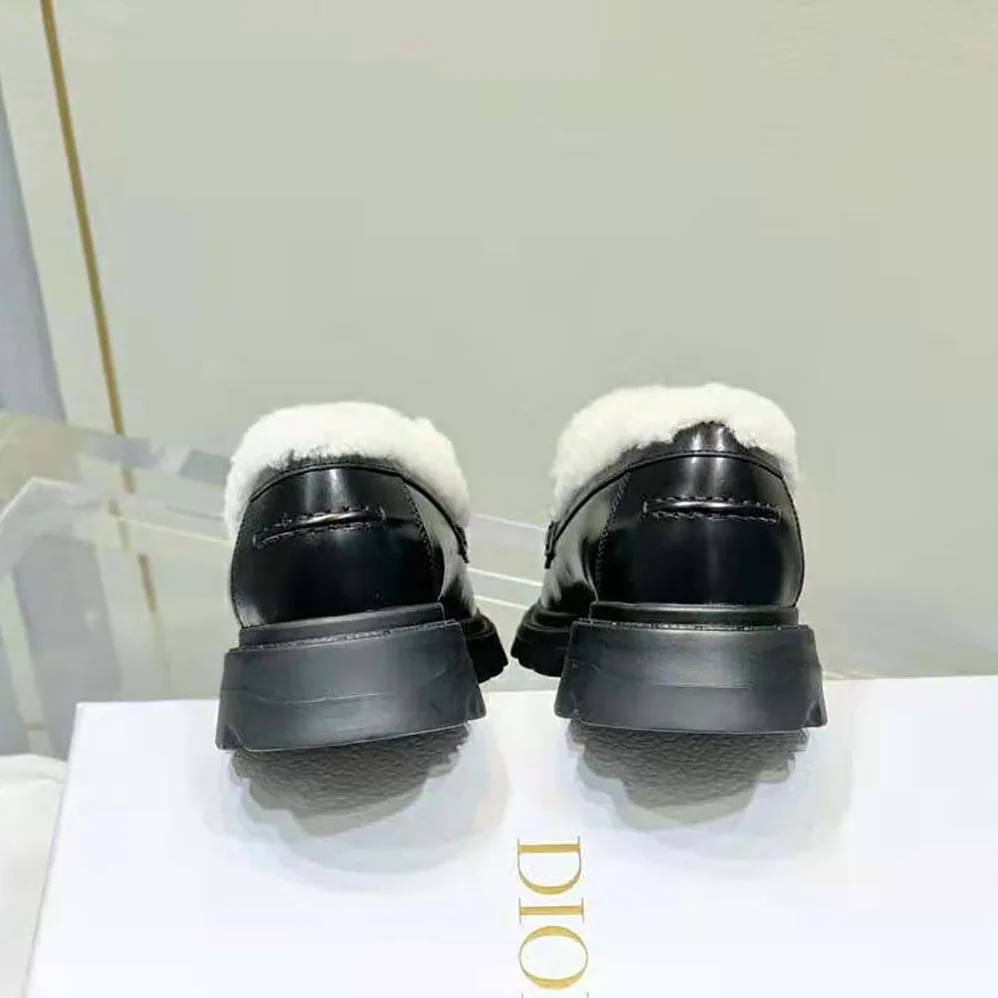 Dior Code Loafer Black Brushed Calfskin and White Shearling for Women Dior Code Loafer Black Brushed Calfskin and White Shearling for Women