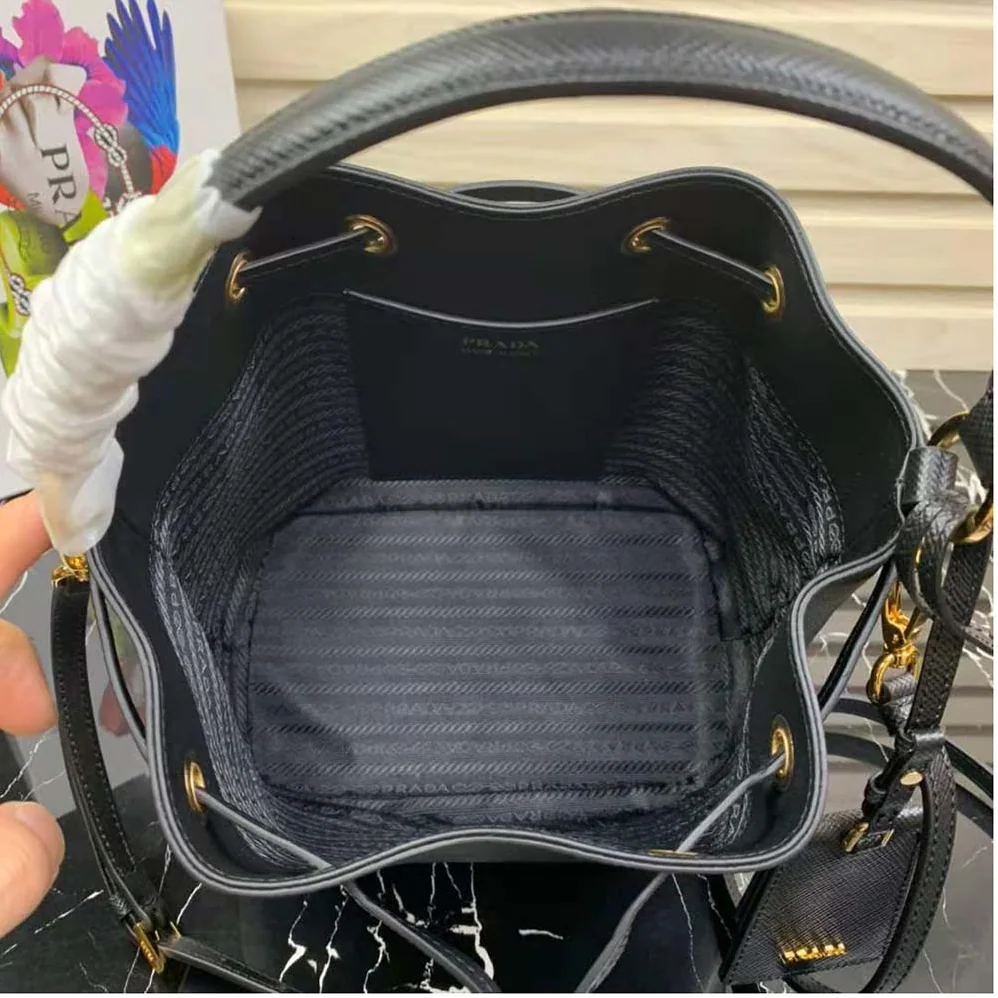 Prada Saffiano Leather Bucket Bag for Women in Black