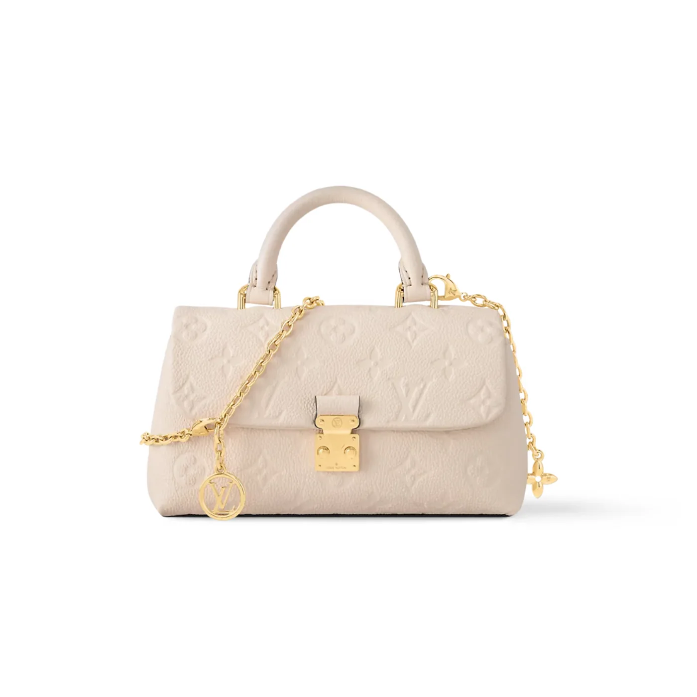Louis Vuitton Nano Madeleine Top Handle Bag / Cream Monogram Empreinte Gold Hardware