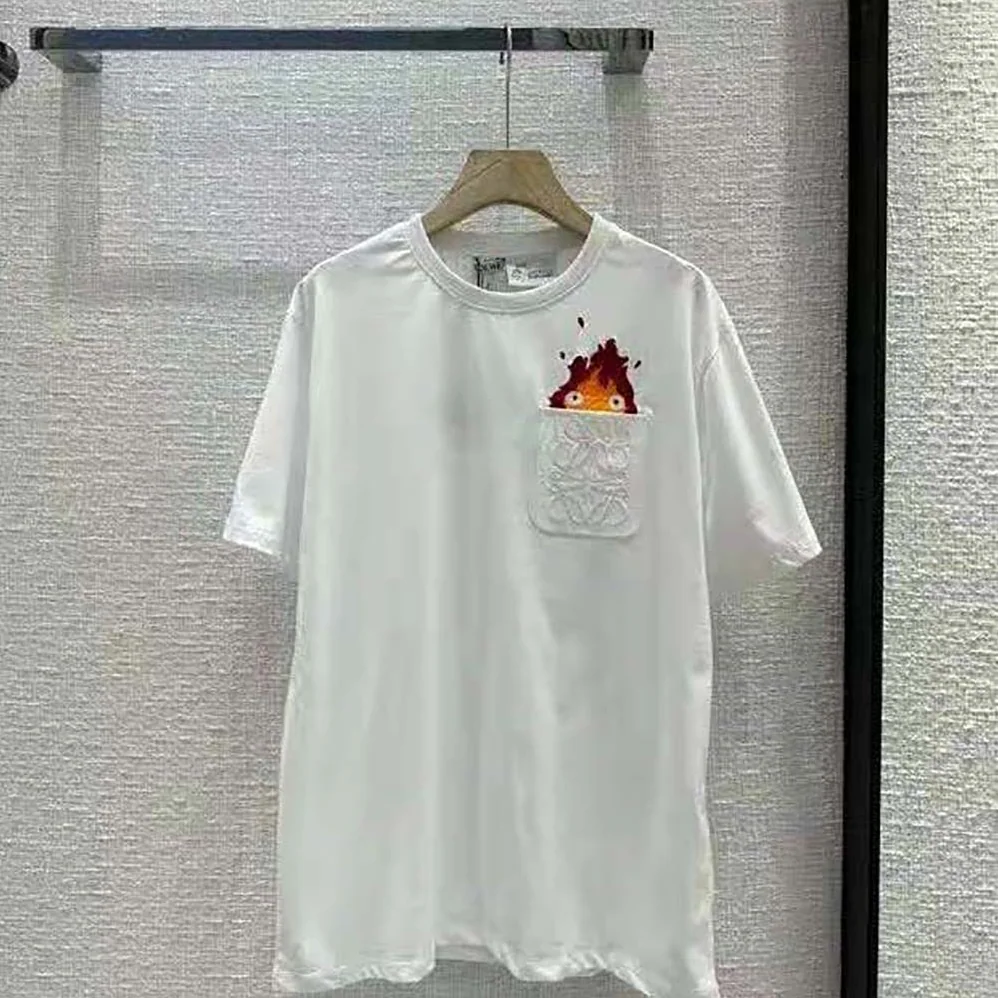 Loewe Calcifer Pocket T-Shirt in Cotton for Women in White Loewe Calcifer Pocket T-Shirt in Cotton for Women in White