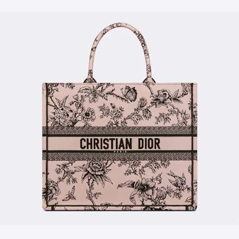 Dior Large Dior Book Tote Powder Pink Dior Jardin Botanique Embroidery for Women