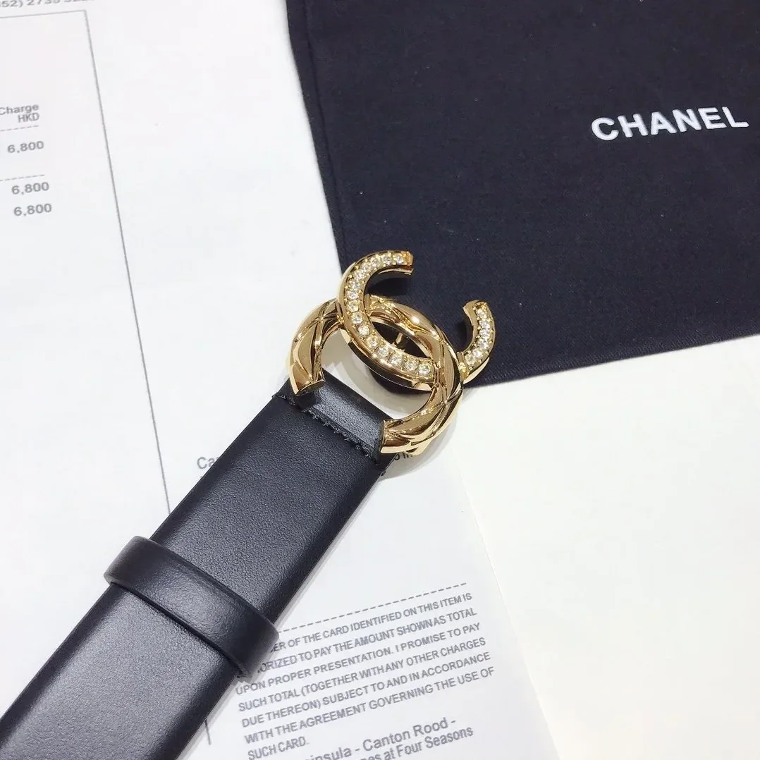 Chanel Belt With Double C Buckle Black With Gold Toned Hardware for Women