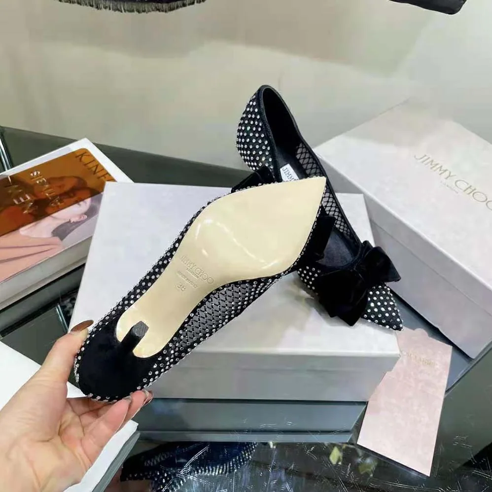 Jimmy Choo Love 100 Black Crystal Mesh Pumps with Bow for Women Jimmy Choo Love 100 Black Crystal Mesh Pumps with Bow for Women