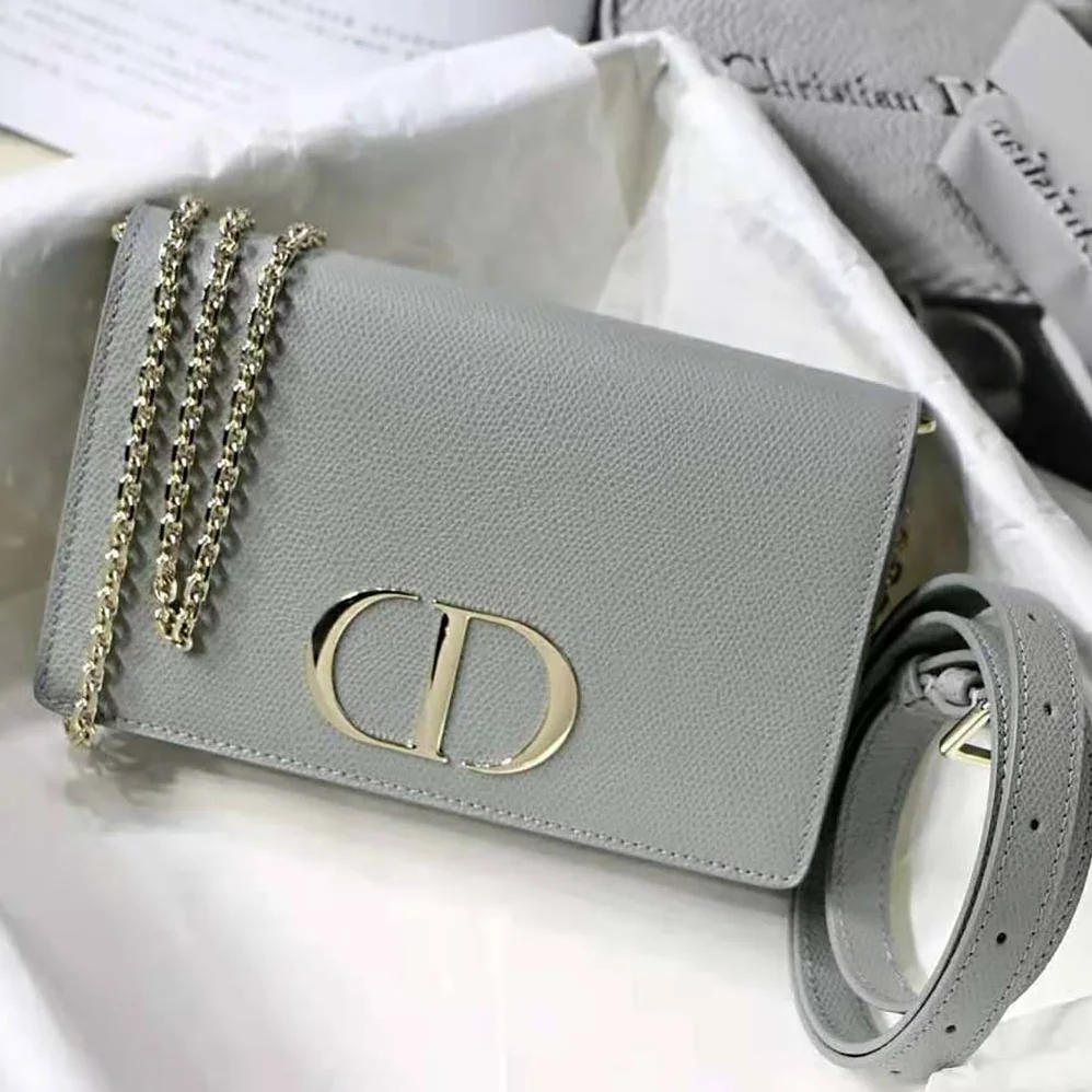 Dior 30 Montaigne 2-in-1 Pouch Stone Grained Calfskin for Women in Silver
