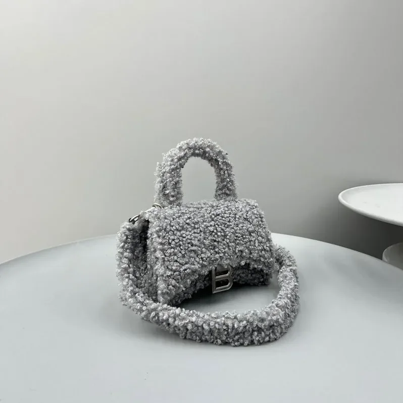 Furry Hourglass Small Handbag Black in Grey/Pink / Furry Hourglass Small Handbag Black in Grey/Pink /