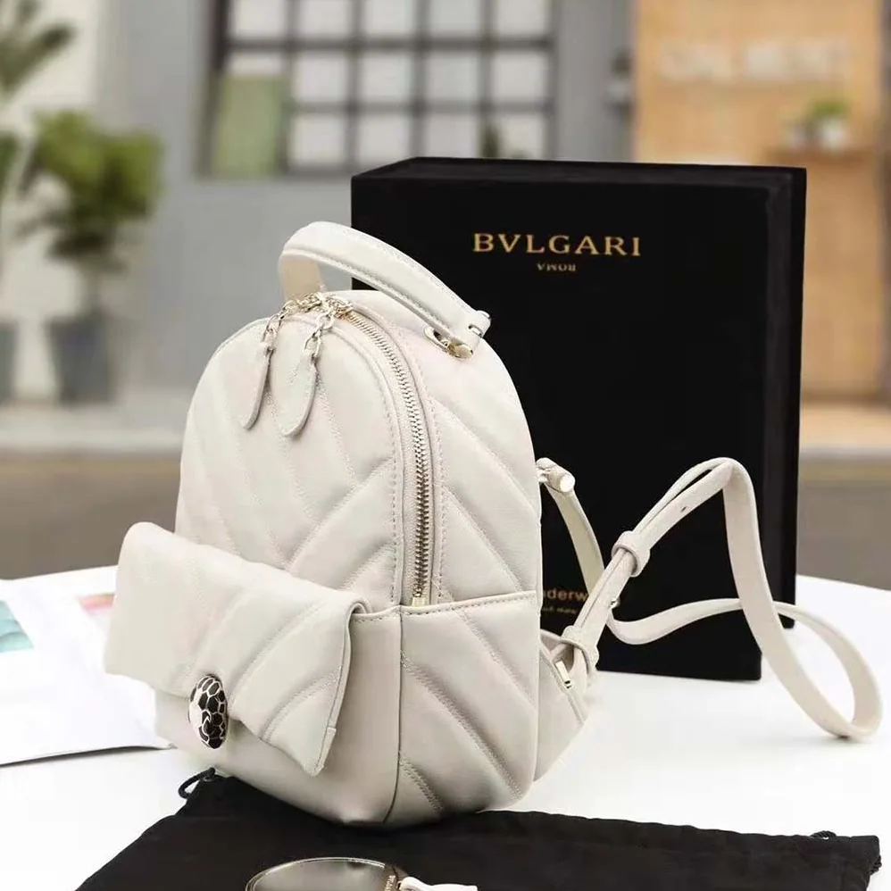 Bvlgari Serpenti Cabochon Backpack in White Agate Calf Leather for Women