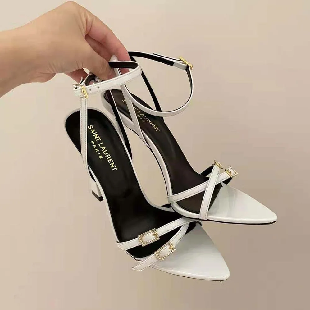 Saint Laurent YSL Lila Sandals in Crepe Satin for Women in White Saint Laurent YSL Lila Sandals in Crepe Satin for Women in White