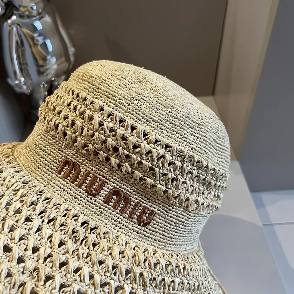 Miu Miu Woven Fabric Hat-Beige 5HC287_2DO1_F0A5T for Women Miu Miu Woven Fabric Hat-Beige 5HC287_2DO1_F0A5T for Women