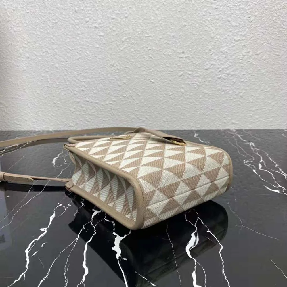 Prada Symbole Embroidered Fabric Mini Bag for Women in Beige Prada Symbole Embroidered Fabric Mini Bag for Women in Beige