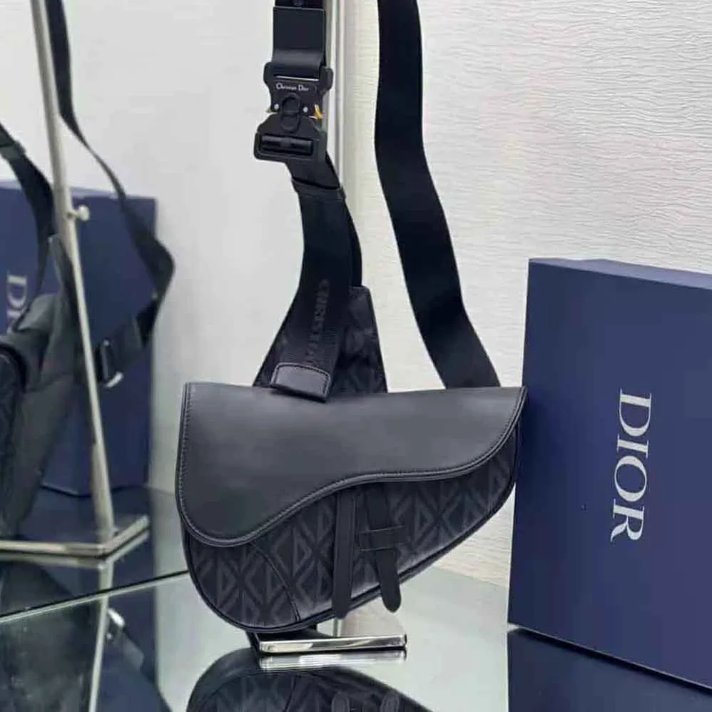 Dior Saddle Bag Black CD Diamond Canvas and Smooth Calfskin for Men