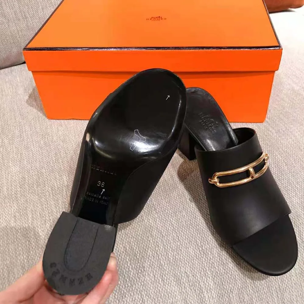 Hermes Camilla Mule High Heel Mule in Calfskin for Women in Black