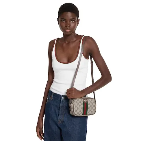 Gucci Ophidia Small Shoulder Bag / Beige And Dark Brown Light Gold Hardware