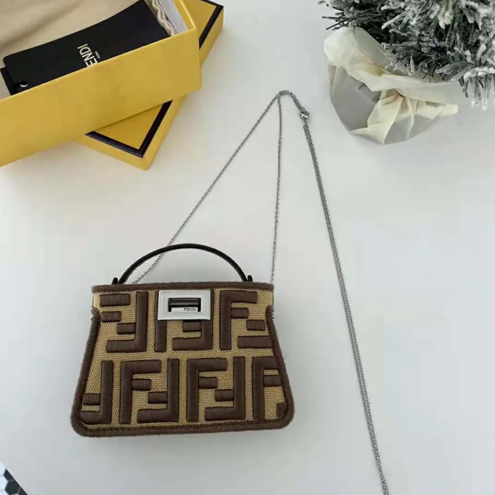 Fendi Nano Peekaboo Charm Gray FF Canvas Charm for Women in Brown Fendi Nano Peekaboo Charm Gray FF Canvas Charm for Women in Brown
