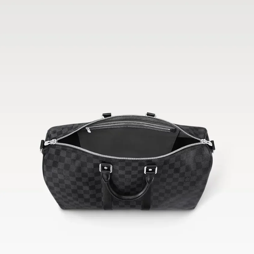 Louis Vuitton Keepall Bandouliere 45 Travel Bag / Black Damier Graphite Silver Hardware