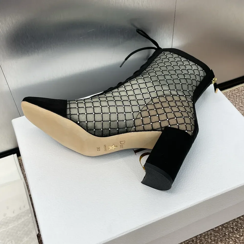 Dior Naughtily-D Heeled Ankle Boot Transparent Mesh Embroidered for Women