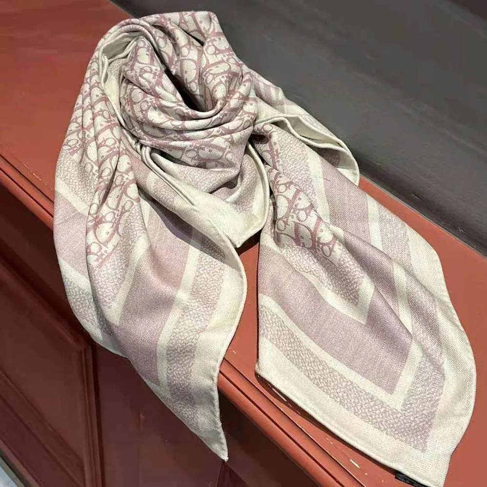 Dior Oblique Diortwin Square Scarf Rose Des Vents and Gray Silk Twill for Women