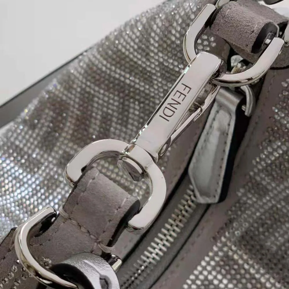 Fendi Fendigraphy Mini Silver Leather Mini Bag with Crystal FF Motif for Women Fendi Fendigraphy Mini Silver Leather Mini Bag with Crystal FF Motif for Women