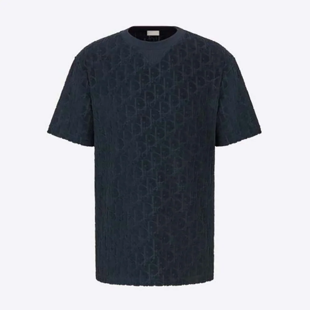 Dior Oblique T-shirt Relaxed Fit Navy Blue Terry Cotton Jacquard for Men