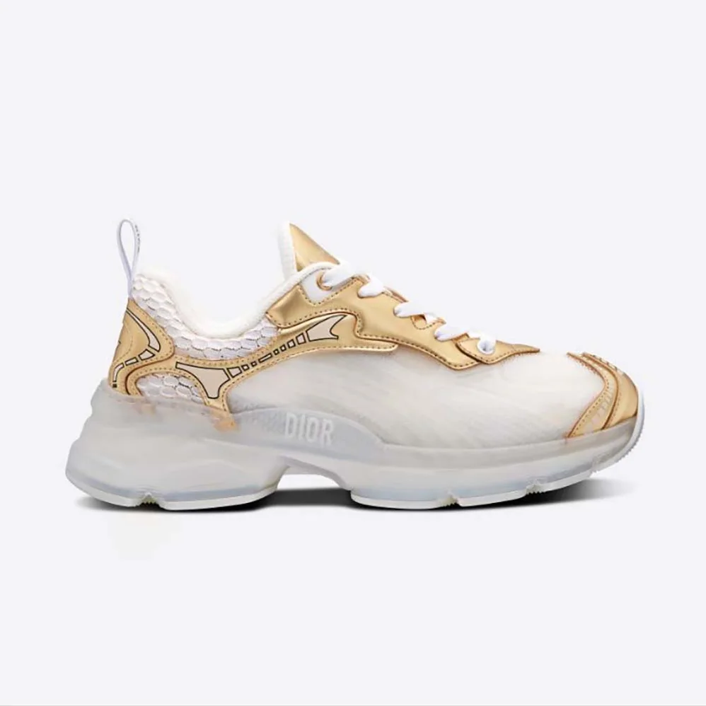 Dior Vibe Sneaker White Mesh and Gold for Women in Tone Leather Dior Vibe Sneaker White Mesh and Gold for Women in Tone Leather